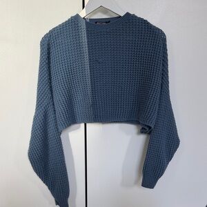 Nasty Gal Blue Textured Crew Neck Sweater